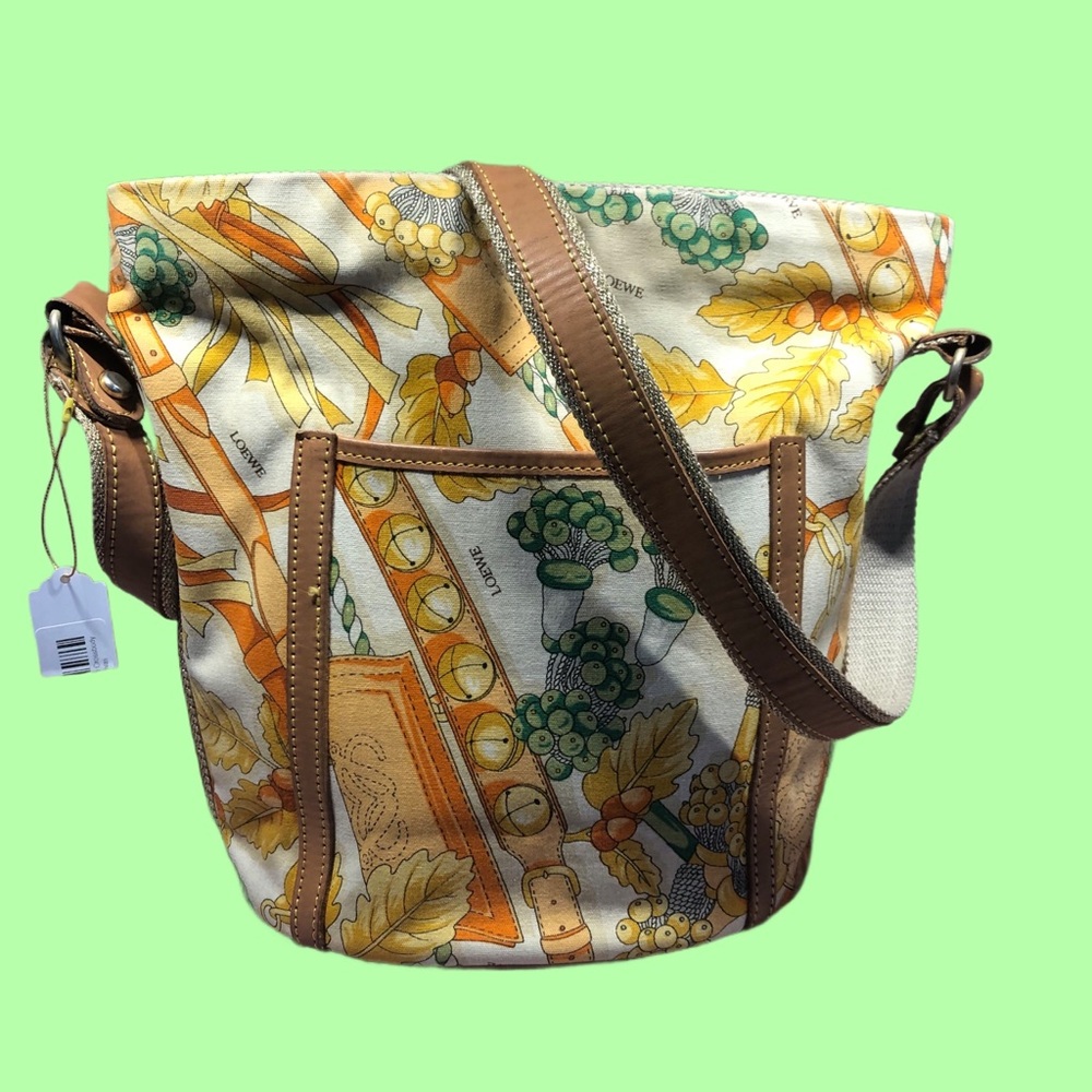 Canvas crossbody shoulder bag leather trim and straps with metallic gold